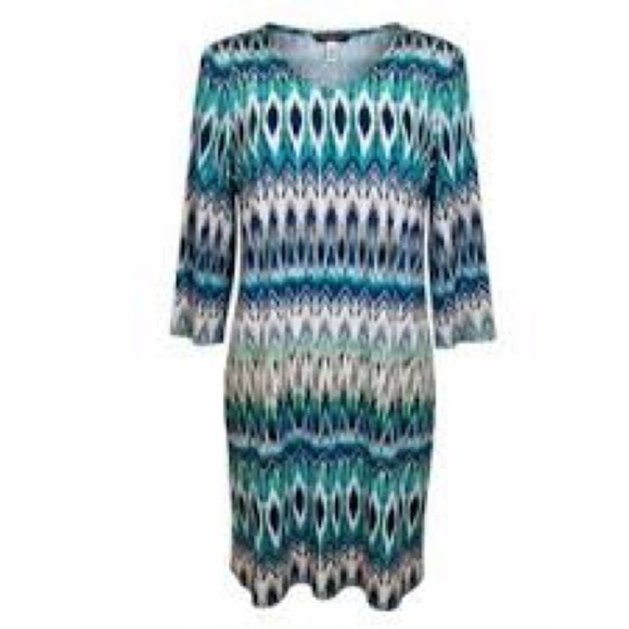 Chico's Dresses & Skirts - Chicos Multi-Blue Printed Sheath Dress - Women XL 3/4 sleeve